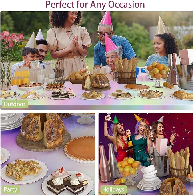 4 Pack Iridescent Plastic Tablecloths Disposable Table Cover Sparkly Foil Table Cloth for Rectangle Tables Party Decorations Birthday Princess Bridal Wedding Christmas Iridescence, 54 x 108 Inch