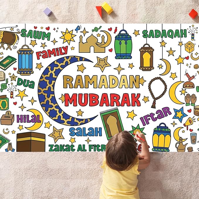 OHOME Ramadan Giant Coloring Poster/Tablecloth - Ramadan Decorations for Home,Kids Eid Crafts Games Activities Toys Decor Party Decor for Classroom School