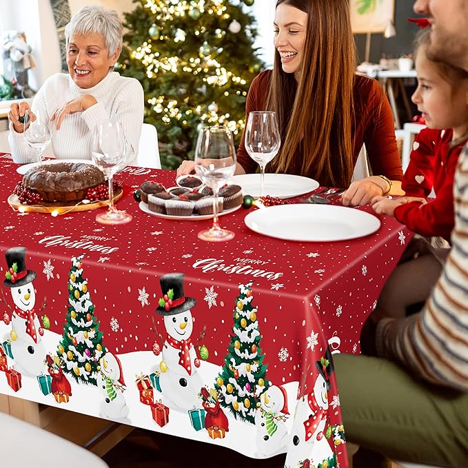 QZYL 6 Pack Christmas Tablecloths, 54" x 108" Holiday Rectangle Tablecloth, Snowman Design Holiday Plastic Table Cloth Disposable Tablecover, Christmas Party Supplies Xmas Home Decor