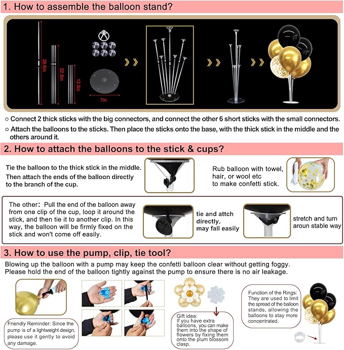 TONIFUL 6 Set Balloon Centerpieces for Table,Black Gold Balloon Stand Kit for 2026 Graduation Decorations 40th 50th 60th 70th Birthday Anniversary Retirement New Year 2026 Party Decorations