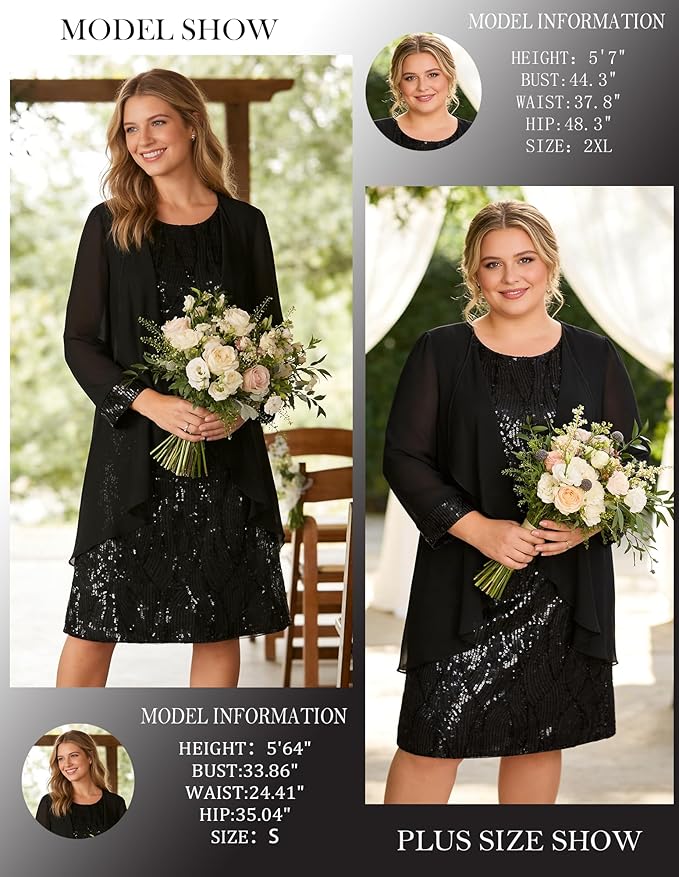 GRACE KARIN Women's Sequin Dress - Wedding Guest & Mother of The Bride Formal Dress - Two Piece Knee Length