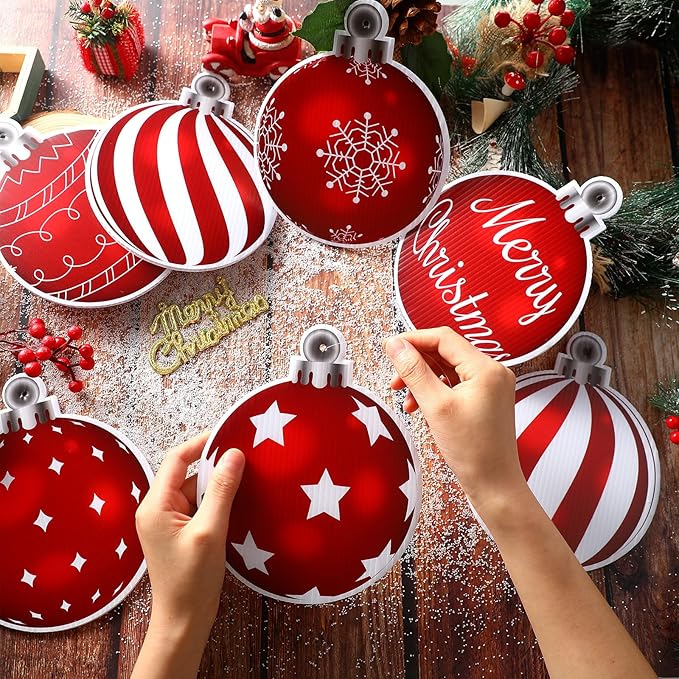 Huwena 24 Pcs Christmas Decorations Outdoor Christmas Hanging Ornaments Peppermint Candy Yard Signs Double Sided Lawn Decorations Peppermint Ornaments for Xmas(Red)