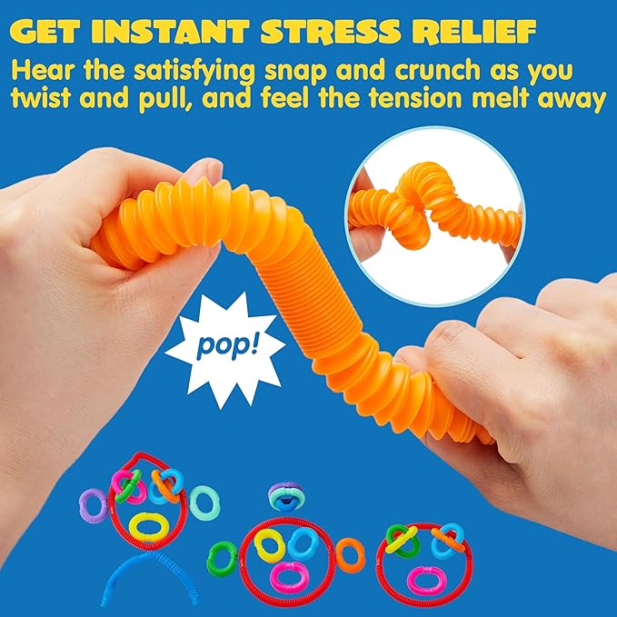 JOYIN 72 Pack Pop Tubes, Sensory Toys (Small) Fidget Toys Party Favors - 9 Colors, Creativity Learning & Fun for Toddler Kids - Perfect for Easter Goodie Bags, Classroom School Reward
