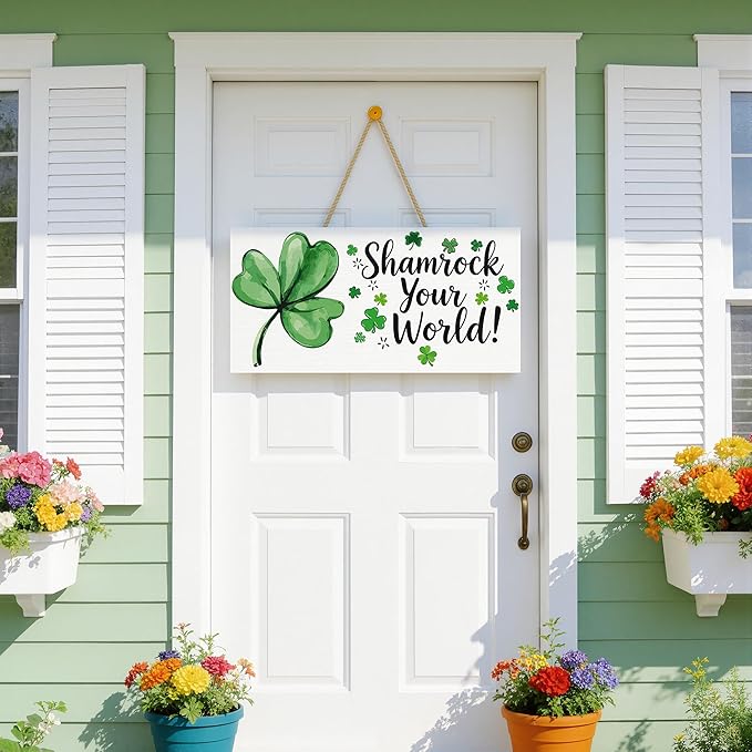 OHOME St Patricks Day Decorations - Hanging Wooden Sign for Wall Home Door Birthday | Shamrock Decorations Wood Wreaths Irish St Patty's Day Accessories Party Favors - St. Patrick's Day Decor