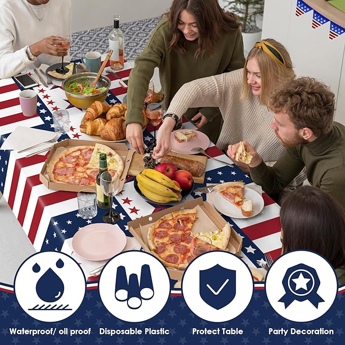 OHOME 4th of July Decorations - Red White and Blue Tablecloth for Memorial Day - Fourth of July Accessories for Home Outdoor | 250 America Anniversary USA Patriotic American Flag Party Favors,2 Pack