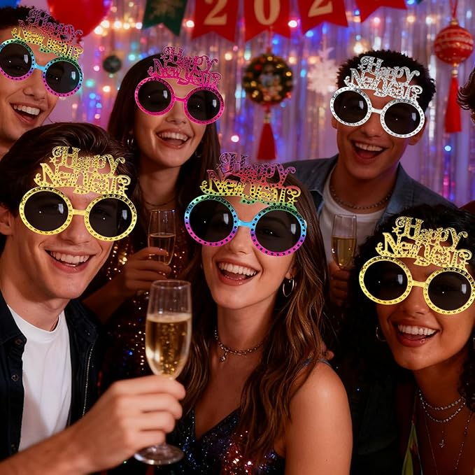 Happy New Year Eyeglasses 2026-8 Pack Party Supplies, Photo Booth Props for New Year's Eve Party Decor