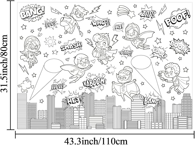 ZOIIWA Hero Themed Coloring Poster for Kids Giant Coloring Poster Sheets Page Large Big Hero Tablecloth Books for Kids Gift Father's Day Classroom Home Birthday Party Supplies Favor 31.4X43.3 Inch