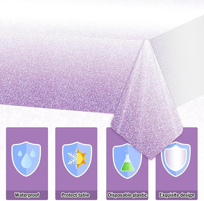 ZOiiWA 98 Pcs Gradient Pastel Purple Tableware - Plates, Napkins, Tablecloth & Party Decorations - Light Purple Sprinkle Wedding & Birthday Table Cover & Party Favors