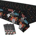 Rock and Roll Party Decorations Tablecloth, 3pcs Disposable Rockstar Music Guitar Theme Rock n Roll Party Supplies Tablecover for Birthday Baby Shower, 86in x 55in