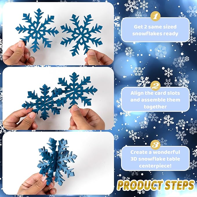 OuMuaMua 18 Sets Winter Christmas Centerpiece Table Decorations - 36pcs Wooden Snowflakes Decor 3D White Blue Snowflake Tabletop Decor for Xmas Holiday Tiered Tray Winter Farmhouse Home Decor