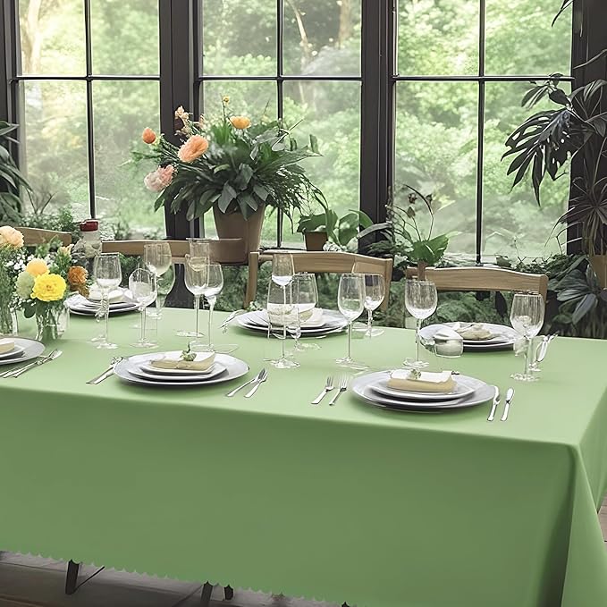 3 Pack Plastic Sage Green Tablecloth, 54 X 108Inch Scalloped Easter Table Cover Disposable Sage Green Tables Cloth for Rectangle Tables Waterproof Table Cover for Baby Shower Bridal Tea Party Wedding