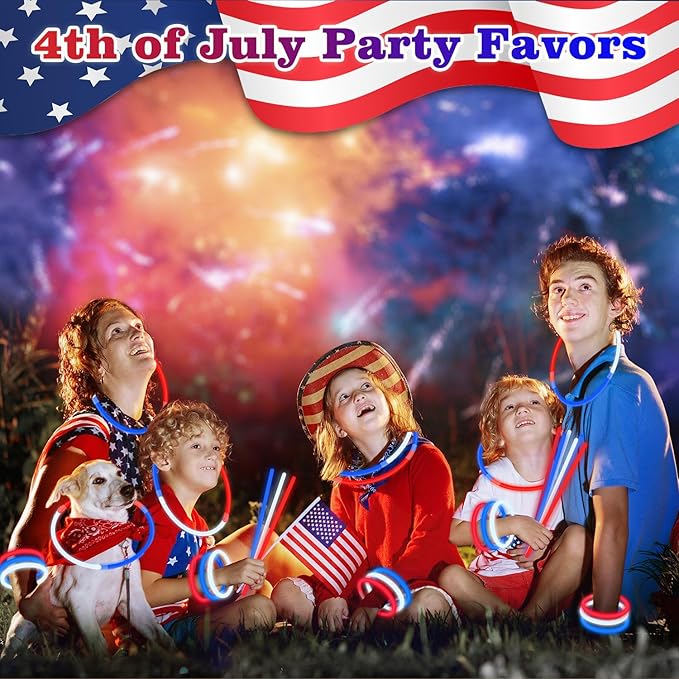 Bulk Fourth of July Red White Blue Glow Sticks 500 PCS, Patriotic Light Up Bracelets Necklaces Accessories for Kids, Glow Party Favors Supplies Decorations for 4 of July Parade, Birthday, Pool