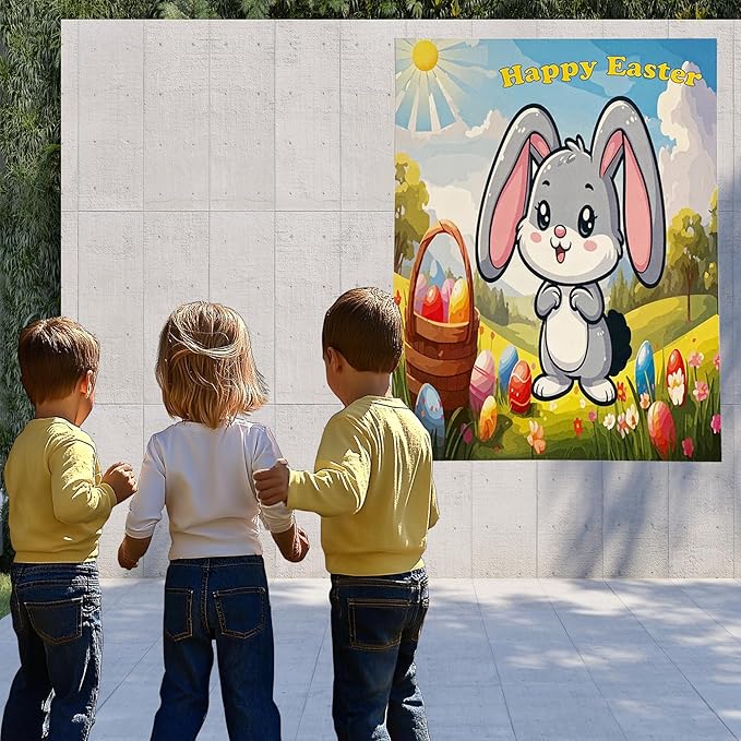 Easter Party Game, Pin The Tail on The Bunny, Sticker Tails for Bunny Game, Holiday Activity, Blindfold Included, Fun Easter Game, All Ages Game for Easter, 24 Sticker Tails