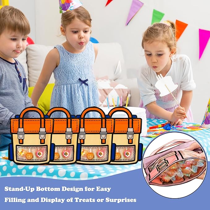 Muitcdo 30 PCS Orange Party Favor Bags for Kids, Children Goodie Bags with Stand-up Bottom, Grip Seal Bulk Gift Bag, Students Treat Bag, Cute Snack Candy Bags for Birthday, Back to School, Classroom