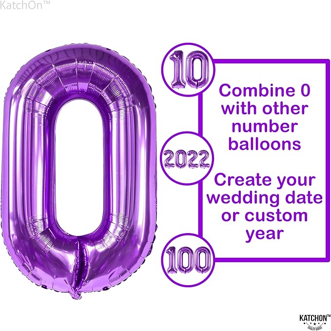 Giant, Purple 0 Number Balloons - 40 Inch | Pair 0 Digit Balloon to Other Number | Purple 0 balloon number for Birthday Party Supplies | Purple number 0 balloon for Mermaid Theme Birthday Decorations