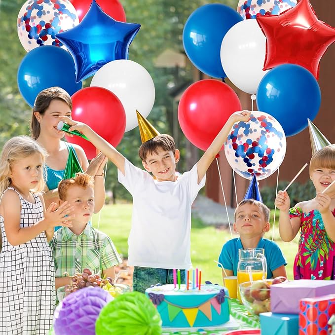 138PCS Red White and Blue Balloon Garland Arch Kit, 18 12 10 5 inch Red and Blue White Balloon Garland with Stars for 4th of July Decorations Birthday Baseball Veterans Memorial Patriotic Day