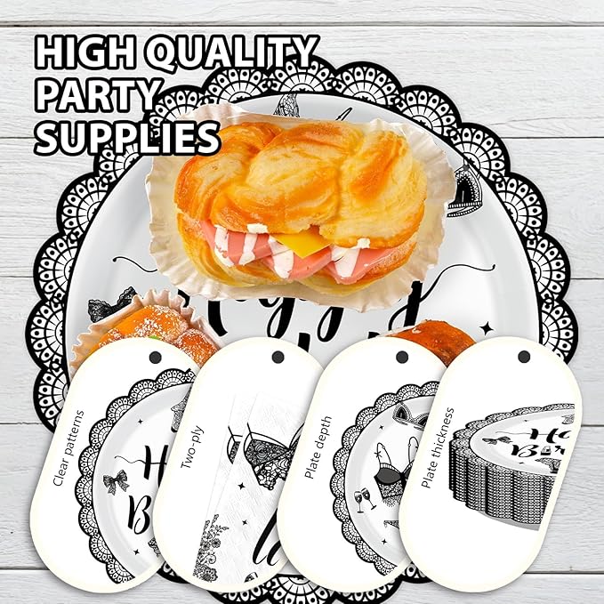 96Pcs Black Lingerie Happy Birthday Decorations Bras and Panties Plates and Napkins Lingerie Bachelorette Party Tableware for Women Girls Birthday Bachelorette Bridal Shower Party Supplies Serves 24