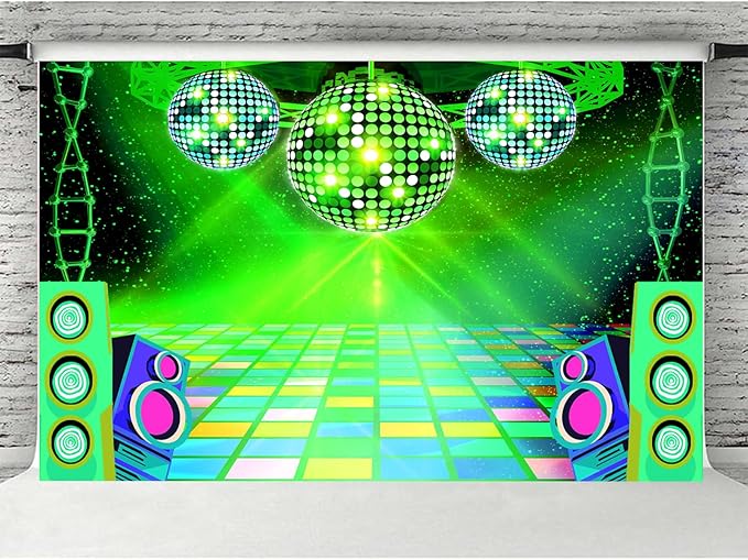 Dance Party Backdrop Retro 80s 90s Theme Stage Dance Ball Music Birthday Party Decoration DJ Photography Background 12X10 ft for Baby Shower Picture Photo Shoot Polyester Fabric, Blue
