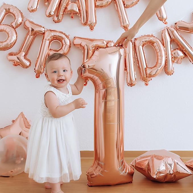 40 Inch Rose Gold Number Balloon 1, Large Number Foil Balloons Mylar for Girl Boy Birthday Party Celebration Decorations Supplies, Digital Balloons for Wedding Anniversary Events Decorations
