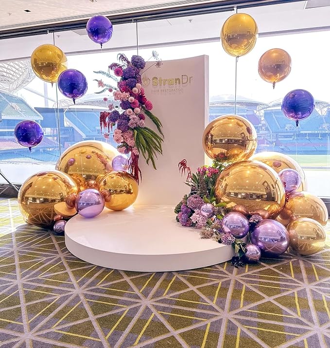 12Pcs Purple and Gold Round Balloons Foil, 22" 18" 15" 10" 4D Round Shaped Ball Balloon, Large Gold Dark Light Purple Metallic Balloons for Graduation Wedding Prom Birthday Party Decorations Backdrop