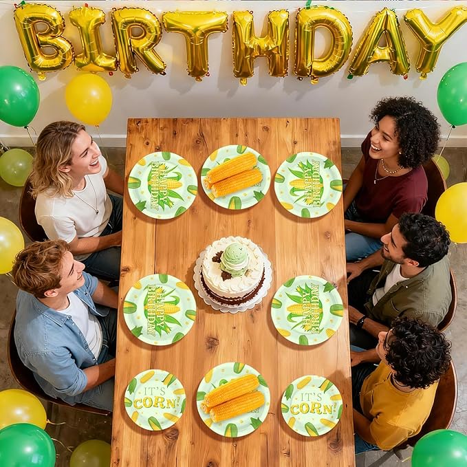 96 Pcs Cute Corn Birthday Party Decorations Vegetable Party Decorations Plates and Napkins Yellow Glitter Tableware Favors for Baby Shower Boys Girls Happy Birthday Party Supplies, Serves 24