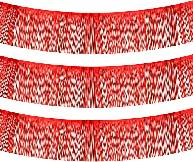 PATIKIL Foil Fringe Garland 10 Feet, 3 Pack Metallic Tinsel Streamers Fringe Banner Wall Hanging Curtain Backdrop for Wedding Birthday Christmas New Year Party Decoration, Red
