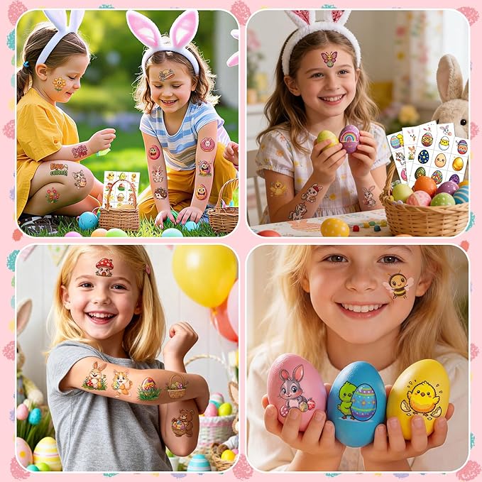 JCFIRE 95 PCS Easter Basket Stuffers, Temporary Tattoos for Kids, Spring Egg Fillers, Cute Bunny Stickers, Easter Party Favors Toys Toddler Teens Boys