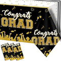chiazllta Set of 3 Graduation Tablecloths Class of 2026 Congrats Grad Black Graduation Party Tablecover Decorations Party Supplies Large Size Plastic 54"x108"(Black & Gold)