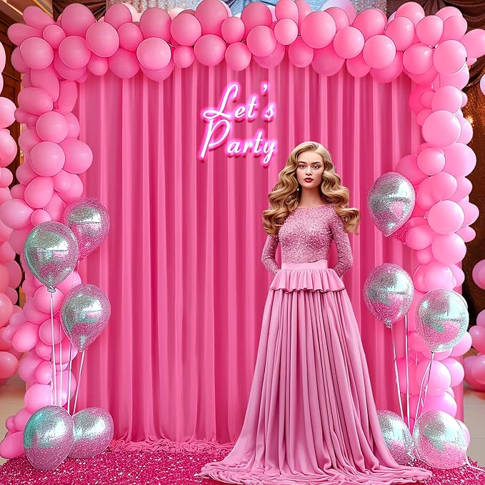 24x10FT Hot Pink Backdrop Curtains for Wedding Parties, Wrinkle Free Polyester Photography Backdrop Drapes for Wedding Baby Shower Birthday Parties Stage Background Stand Decorations 4x10ft,6 Panels