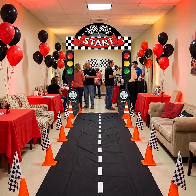 Peryiter 3 Pcs Race Car Birthday Party Decorations Racing Party Decorations Racing Fans Welcome Porch Sign Checkered Flag Hanging Door Banner for Car Birthday Baby Shower