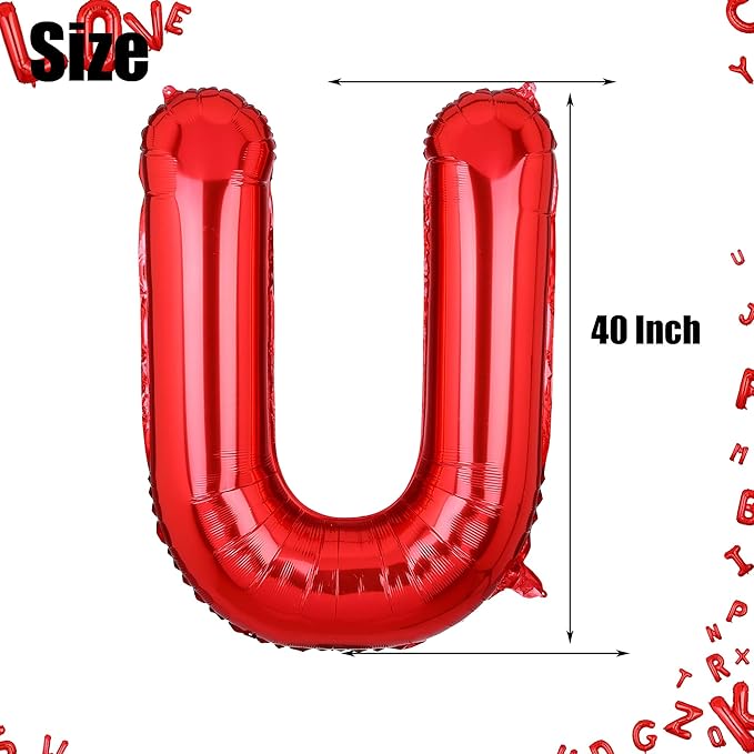 40 Inch Big Red Letter Balloons Foil Mylar Wedding Bachelorette Wedding Birthday Bridal Shower Anniversary Celebration Graduation Party Decoration Alphabet U (A-Z)