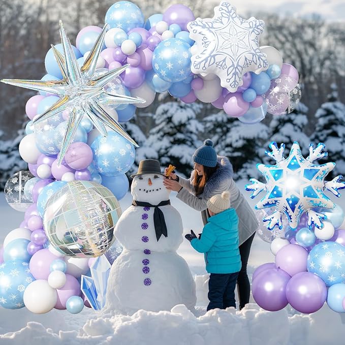 Winter Snowflake Balloon Arch Garland Kit, Winter Wonderlan Decorations Iridescent Blue Purple Balloons for Snow Onederland Princess Christmas Baby Its Cold Outside Baby Shower Birthday Party Supplies