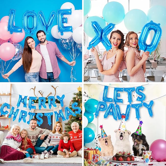 26 Pcs Blue Letter Balloons,16 Inch Foil Alphabet Letter Balloons,Letter A-Z Balloon Banner Custom Phrase Balloon for Birthday Party Wedding Anniversary Decoration (Blue 26pcs)