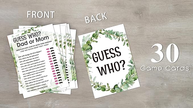 Baby Shower Game Cards, Find Who Dad or Mom Game, Tropical Jungle Theme Party Games, Set of 30 (Green007)