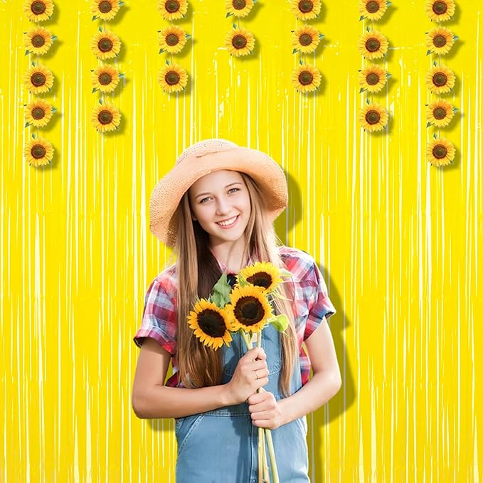 BRAVESHINE Fringe Curtain Backdrop - 2 Pack Pastel Yellow Photo Booths Backdrop Party Streamers for Easter, Construction, Birthday, Bridal Shower, Lemon, Pineapples, Bee, Banana Party Decorations