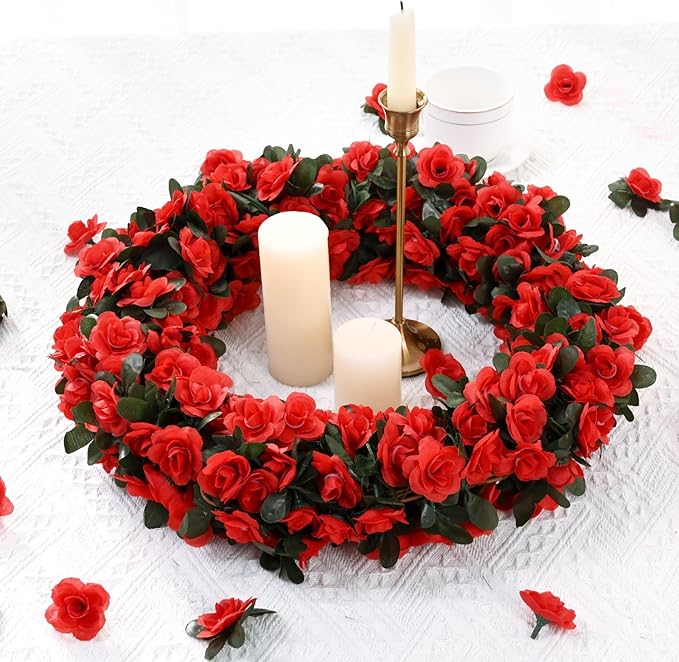 BLEUM CADE 12Pcs 98.4Ft Flower Garland Artificial Rose Vines for Bedroom, Cute Fake Hanging Flower Vines Floral Garland Decorations for Wedding Party Wall Room Decor Aesthetic