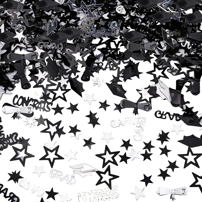 Silver and Black Graduation Confetti 2026, 1000 Pcs Congrats Grad Confetti Class of 2026 Party Table Centerpiece for 2026 Graduation Party Decorations