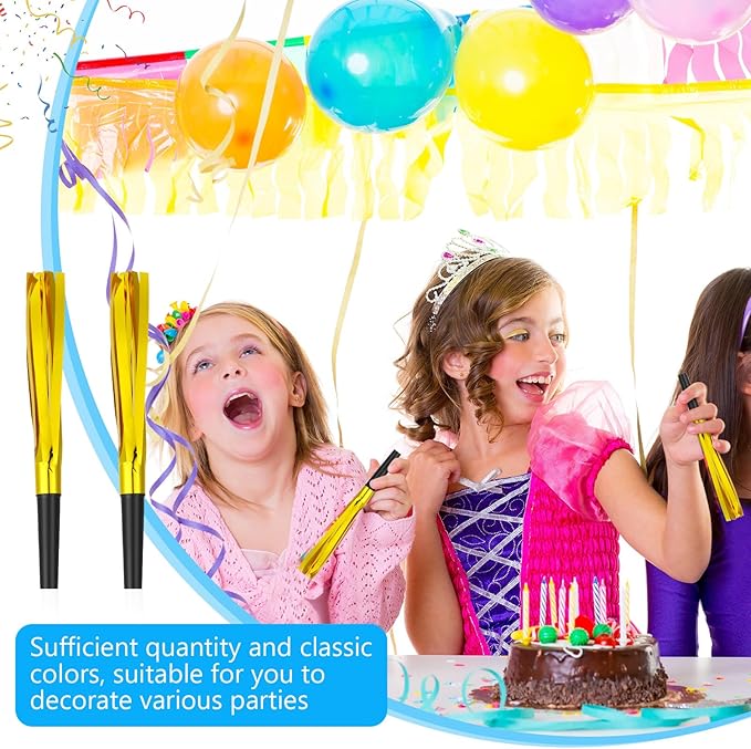 30 Pcs Gold Noise Makers, Metallic Fringed Noise Makers for New Year Party Favor Supplies, Gold