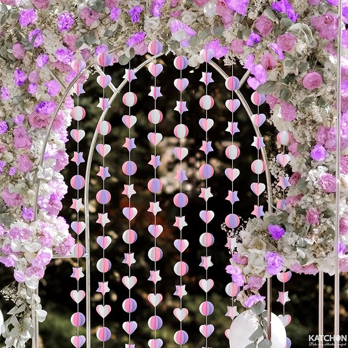 KatchOn, 3D Pink and Purple Paper Garland – Pack of 6 | Garland for Mermaid and Unicorn Birthday Decorations | Happy Birthday Decorations for Girls | Unicorn Party Decorations | Hanging Decorations