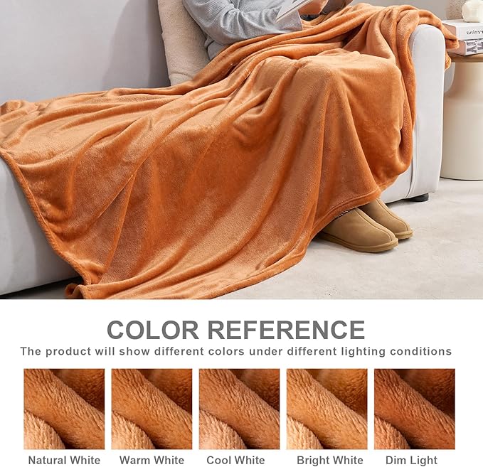Hansleep Fleece Pumpkin Orange Queen Blanket, Super Soft Flannel Fuzzy Plush Cozy Blanket for All Seasons, Pumpkin Orange, Queen 90x90 Inches