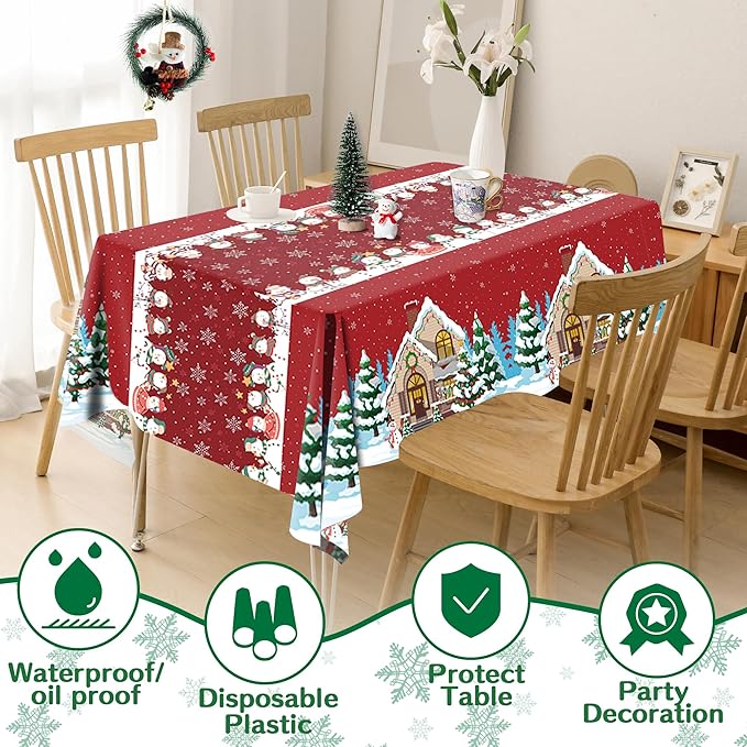 OHOME Christmas Party Decorations | Snowman Plastic Tablecloth for Christmas Decorations Indoor Outdoor Outside - Xmas Party Favors Supplies for Table Decor Backdrop Banner,2 Pack