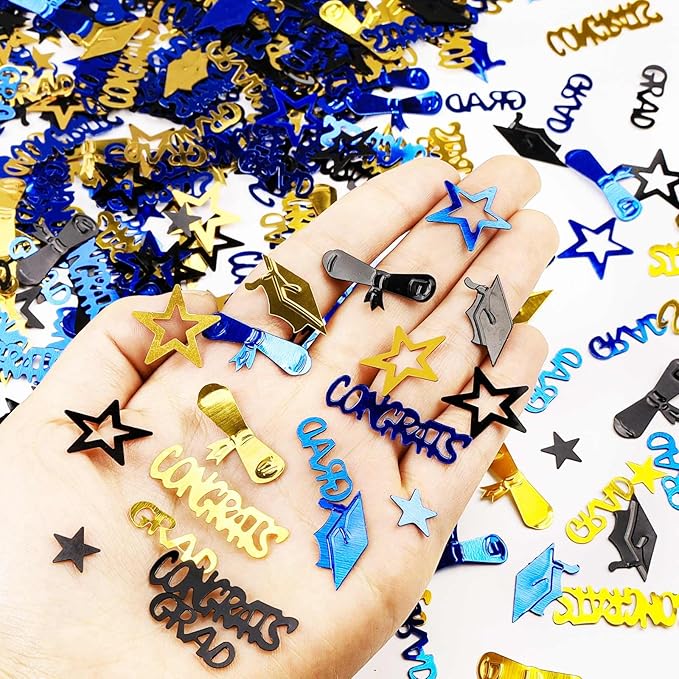 Blue Gold and Black Graduation Confetti 2026, 1000 Pcs Congrats Grad Confetti Class of 2026 Party Table Centerpiece for 2026 Graduation Party Decorations