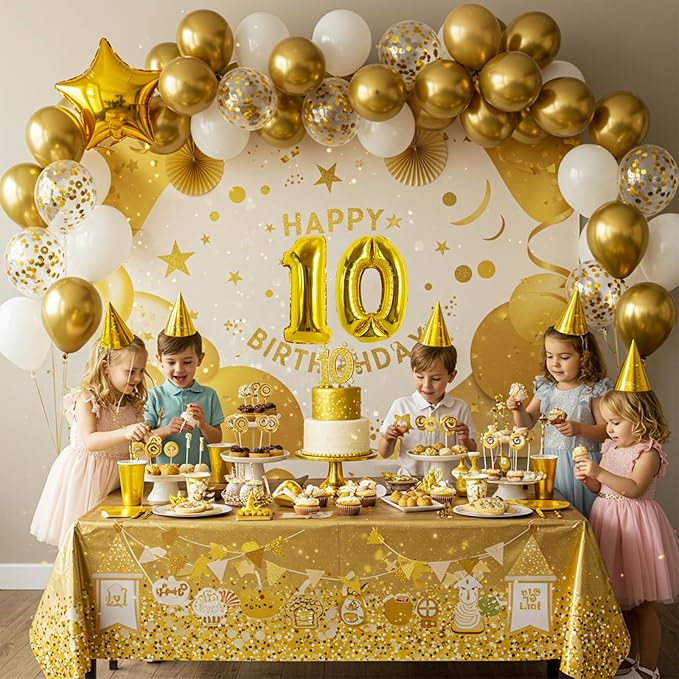 TONIFUL 16 Inch Number Gold 0-9 Mylar Foil Balloons 10 Pcs Custom digitalal Balloons for 2026 New Year Eve Birthday Party Engagement Graduations Anniversary Baby Shower