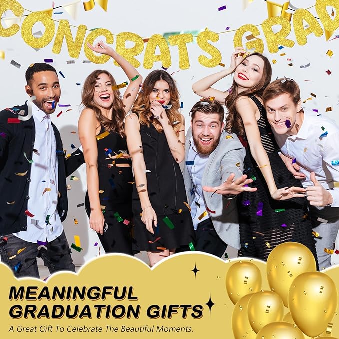 Fulmoon Pre Strung Congrats Grad Banner Glitter Congratulations Banner College Graduation Sign Class of 2026 Grad Party Decorations for High School University Graduation Party Favor(Gold)