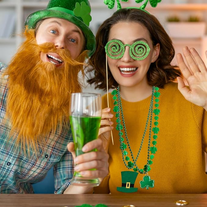 HOOSUN 15 Pack St Patricks Day Beads Necklaces Bulk,St Patricks Day Decorations Accessories for Party Favors,St Patrick's Day Necklaces Party Supplies,Saint Patricks Day Green Beads Shamrock Necklace