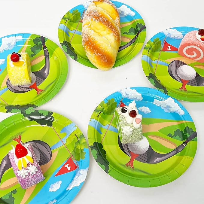 Wiooffen 48pcs Golf Party Plates 7" Golf Party Decorations Paper Disposable Dessert Tablewares Golf Balloons themed Sports Party Birthday Supplies Favors
