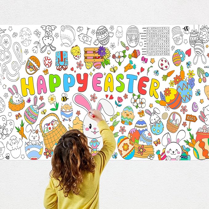 Easter Coloring Tablecloth for Kids,Giant Coloring Poster, Art Crafts Table Cover for Easter Party Decorations Supplies (31.5 x 72 Inches)