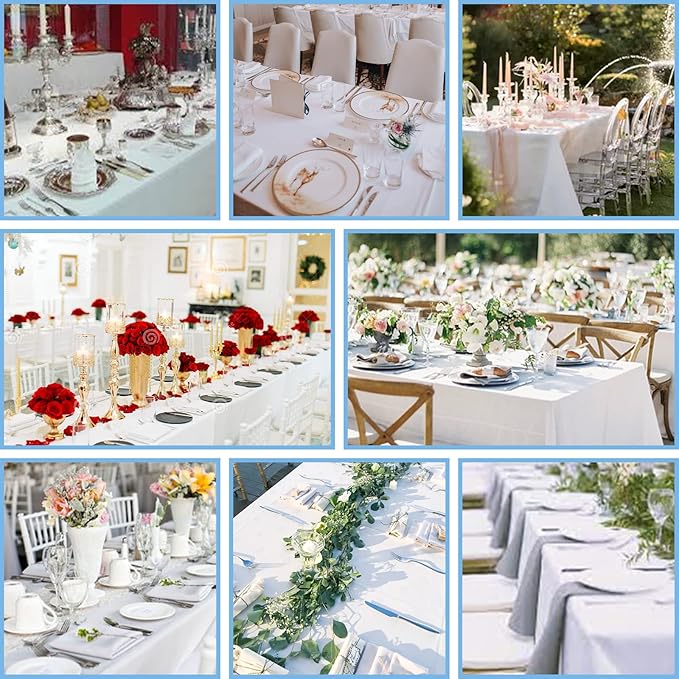 Kesfey 4 Packs White Polyester Table Cloth 60 x102 inch Washable Wrinkle Resistant Tablecloths Fabric Table Covers for 6 Foot Rectangle Tables High Density Banquet Tablecloth for Wedding Celebration