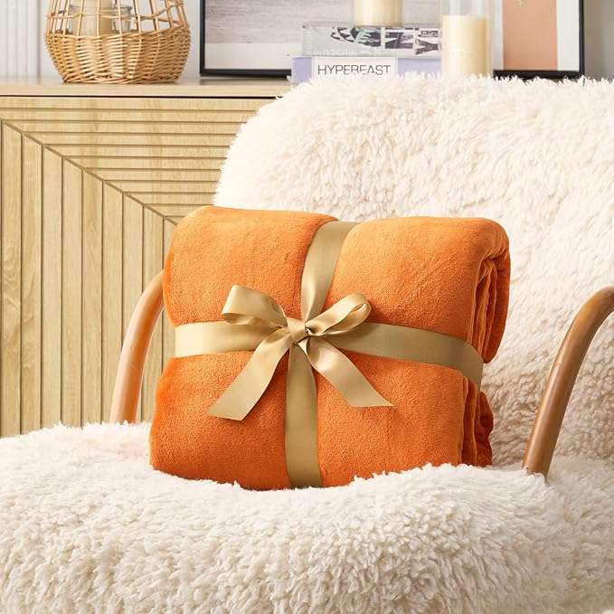 Hansleep Fleece Orange King Blanket, Super Soft Flannel Fuzzy Plush Cozy Blanket for All Seasons, Orange, King 90x108 Inches