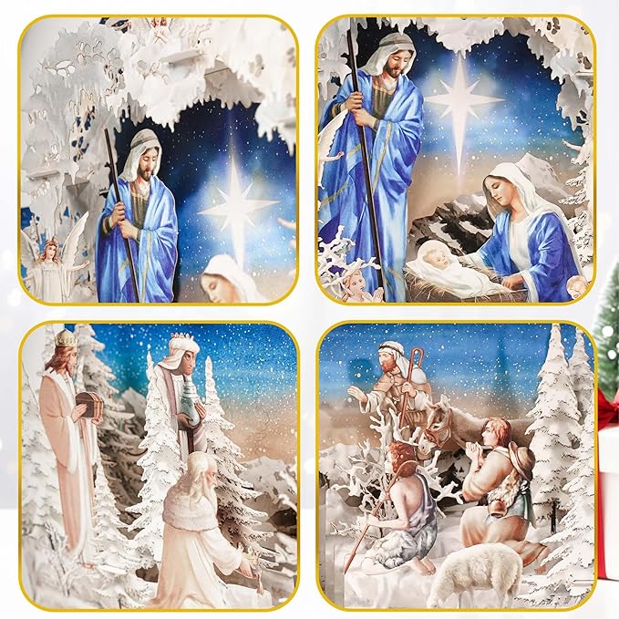 Pop up Christmas Cards Nativity, 3D Holy Night Nativity, Religious Card with Envelope for Holiday, Manger Scene, Angel, Jesus Christ, Holy Family, Handcrafted Decoration, Merry Christmas Gift